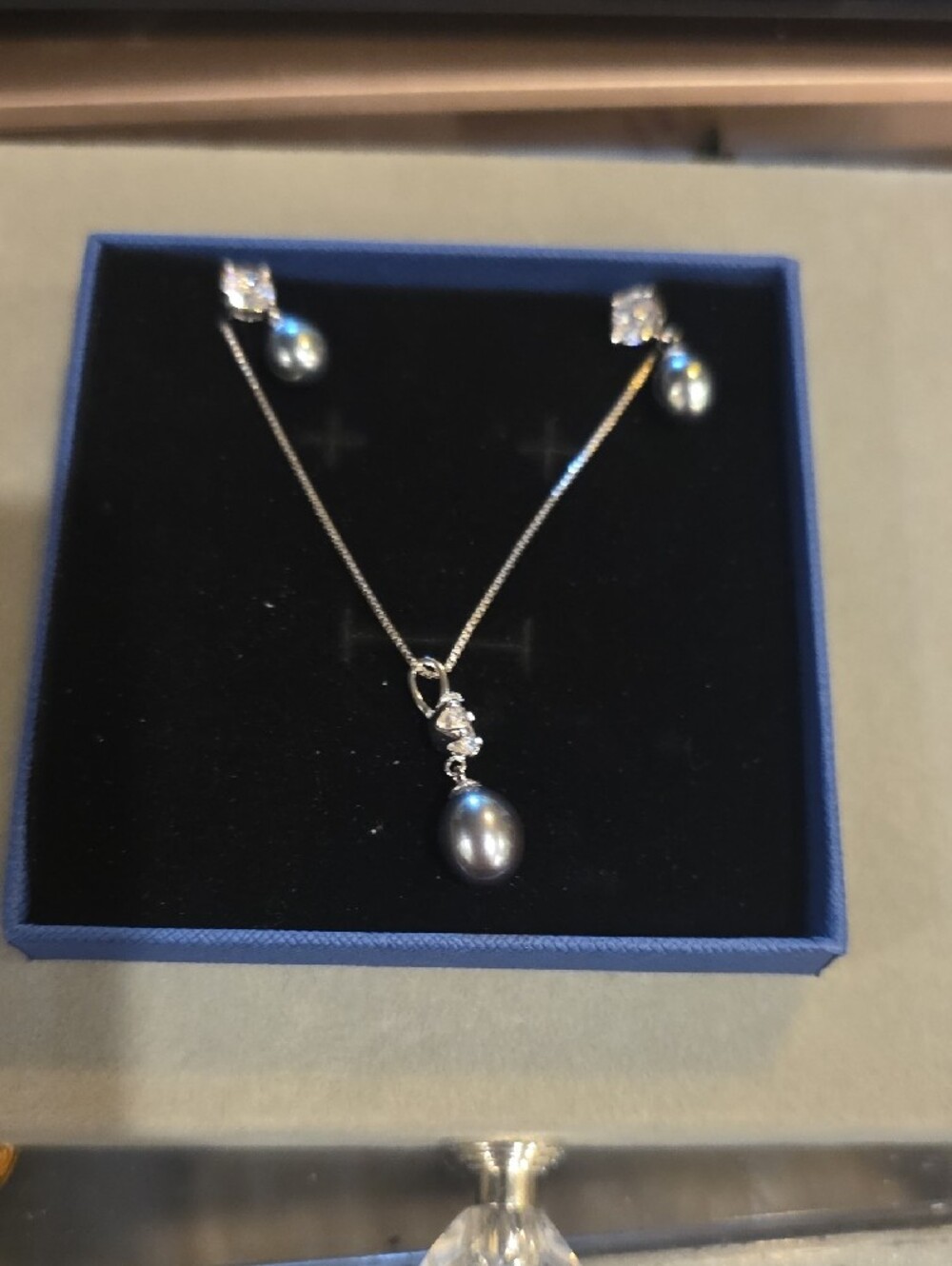 Sterling Silver Gray Pearl Drop Necklace and Earrings Set